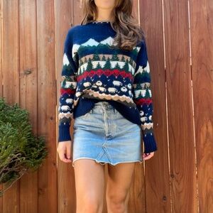 vintage pendleton sheep blue sweater 100% wool medium